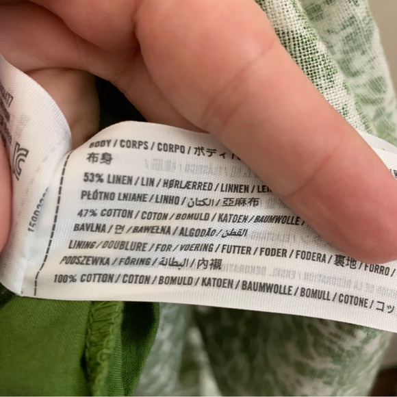 Abercrombie & Fitch Womens Green/ White Smocked tiered linen blend Midi Dress MT - Picture 9 of 10